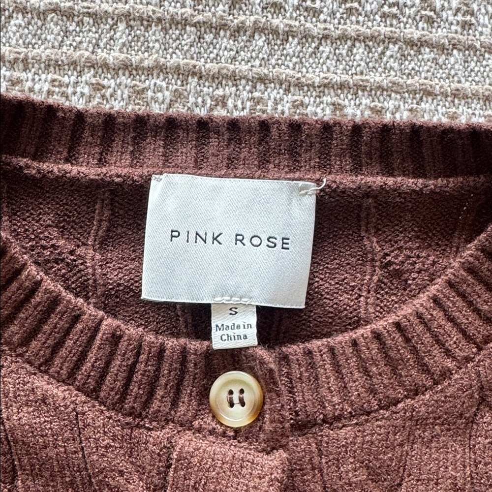 Pink Rose Women's Chocolate Cable Knit Cardigan - Picture 6 of 7